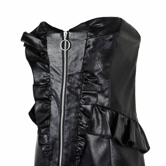 Majorelle Womens Kylie Strapless Black Faux Leather Zip Front Mini Dress Size L - Picture 4 of 8